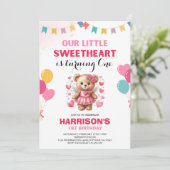 Valentijn Sweetheart Pink Teddy Bear Verjaardag Kaart (Staand voorkant)