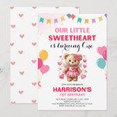 Valentijn Sweetheart Pink Teddy Bear Verjaardag Kaart (Voorkant / Achterkant)