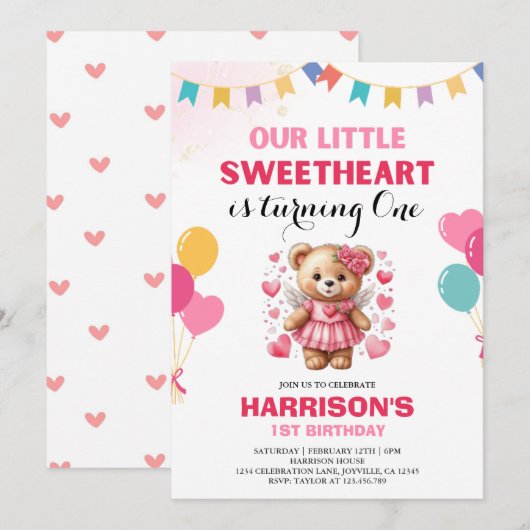 Valentijn Sweetheart Pink Teddy Bear Verjaardag Kaart (Voorkant / Achterkant)