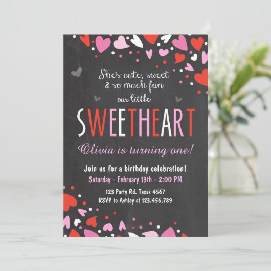 Valentijn Sweetheart Verjaardagsfeestje Uitnodigin Kaart (Staand voorkant)