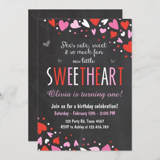 Valentijn Sweetheart Verjaardagsfeestje Uitnodigin Kaart (Voorkant / Achterkant)