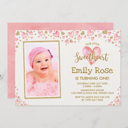 Valentijn Sweetheart Verjaardagsuitnodiging ELKE L Kaart (Voorkant / Achterkant)