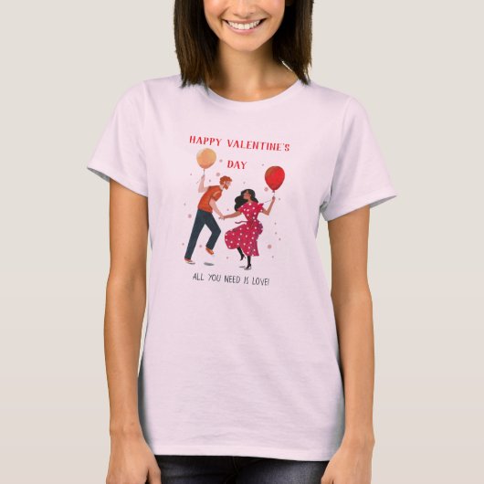 Valentijn T-Sh houdt van schattige roze en rode da T-shirt (Voorkant)