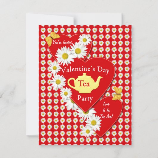 Valentijn Tea Party Daisies Small Invitation Kaart (Voorkant)