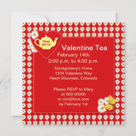 Valentijn Tea Party Daisies Uitnodiging (Achterkant)