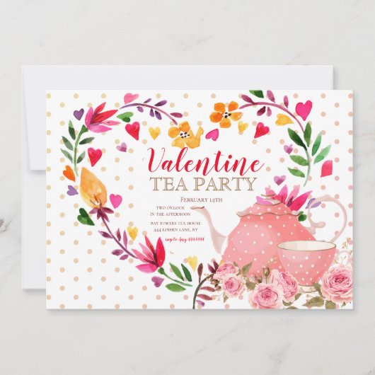 Valentijn Tea Party Uitnodiging (Voorkant)