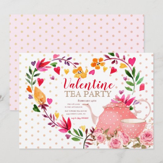 Valentijn Tea Party Uitnodiging (Voorkant / Achterkant)