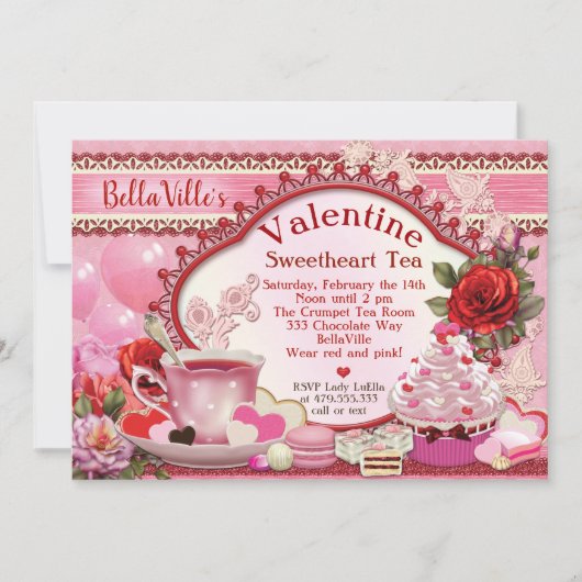 Valentijn Tea Party Uitnodigingen (Voorkant)