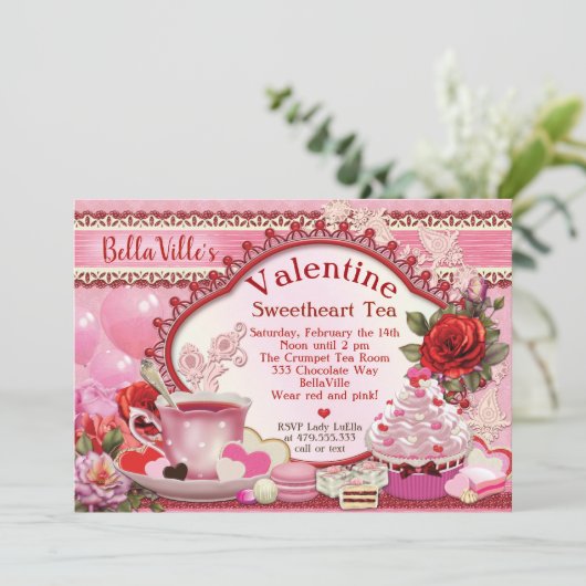 Valentijn Tea Party Uitnodigingen (Staand voorkant)