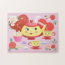 Valentijn Teapot, Teacups en Rozen met hart Legpuzzel