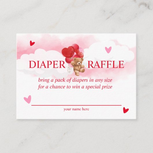 Valentijn Teddy Bear Baby shower Diaper Raffle Informatiekaartje (Voorkant)