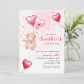 Valentijn Teddy Bear Heart Balloon Baby shower Kaart (Staand voorkant)