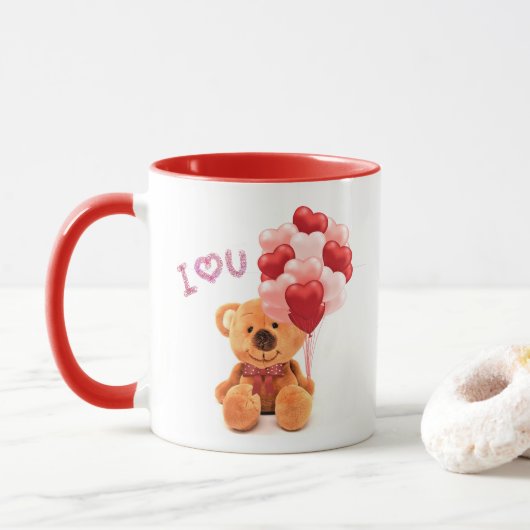 Valentijn Teddy Bear van liefde met ballonkoffie Mok (Met donut)