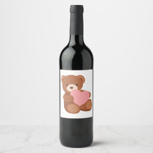 Valentijn Teddy Bear Wijn Etiket