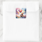 Valentijn Teddybeer met hartballon Vierkante Sticker (Tas)