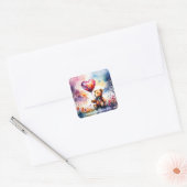 Valentijn Teddybeer met hartballon Vierkante Sticker (Envelop)