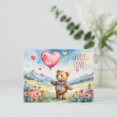 Valentijn teddybeer met hartvormige ballon feestdagenkaart (Staand voorkant)