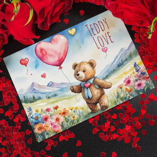 Valentijn teddybeer met hartvormige ballon feestdagenkaart
