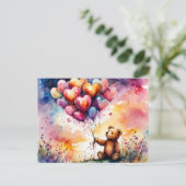 Valentijn Teddybeer met hartvormige ballonnen Briefkaart (Staand voorkant)