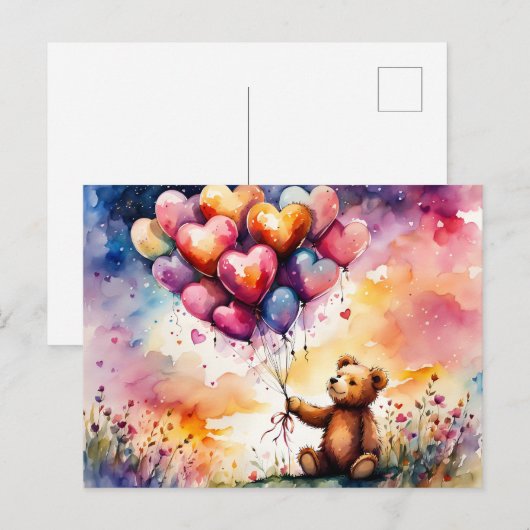 Valentijn Teddybeer met hartvormige ballonnen Briefkaart (Voorkant / Achterkant)