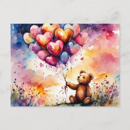 Valentijn Teddybeer met hartvormige ballonnen Briefkaart (Voorkant)