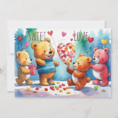 Valentijn teddyberen delen hartvormige Snoepjes Feestdagenkaart (Voorkant)