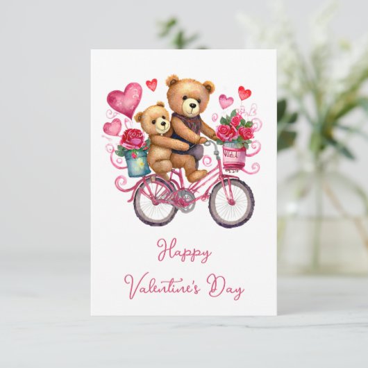 Valentijn teddyberen op de fiets kaart (Staand voorkant)