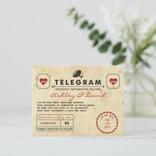  Valentijn Telegramkaart sparen de Datum Save The Date (Staand voorkant)