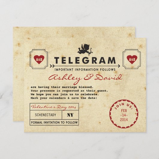  Valentijn Telegramkaart sparen de Datum Save The Date (Voorkant / Achterkant)