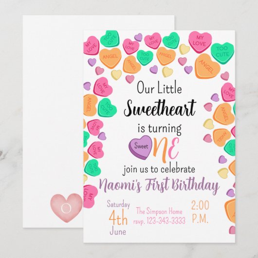 Valentijn thema 1e Verjaardag Kaart (Voorkant / Achterkant)