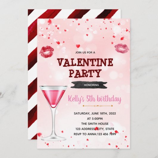 Valentijn-themauitnodiging Kaart (Voorkant / Achterkant)