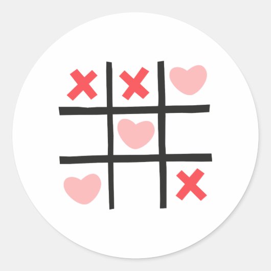 Valentijn Tic Tac Toe Ronde Sticker (Voorkant)