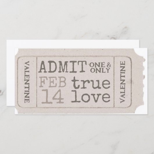 Valentijn Ticket True Love Geef één zoete Feestdagenkaart (Voorkant / Achterkant)
