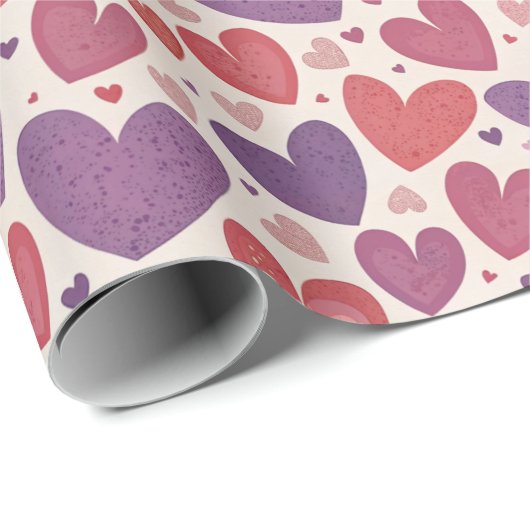 Valentijn tinten rood paarse hartpatroon cadeaupapier (Rol Hoek)