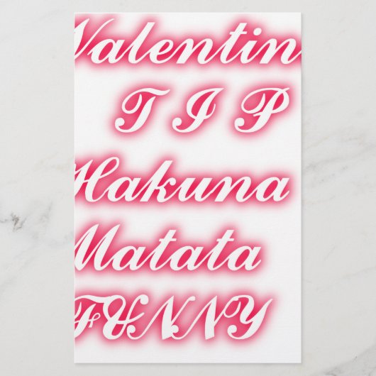 Valentijn Tip: Hakuna Matata Grappige Tekst Kunst  Briefpapier (Voorkant)