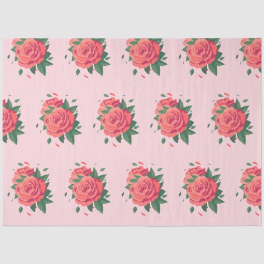Valentijn tissue roze rozen op roze tissuepapier (Voorkant)