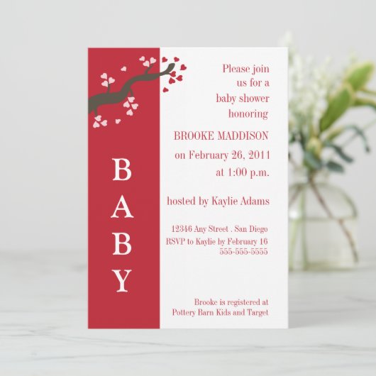 Valentijn Tree Baby shower Invitation Kaart (Staand voorkant)