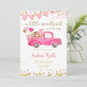 Valentijn Truck Sweeite Baby shower Invitation Kaart (Staand voorkant)