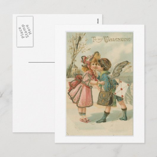  valentijn twee kinder zoenen feestdagenkaart (Voorkant / Achterkant)