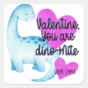 Valentijn U bent Dino-mite Blue Dinosaur harten Vierkante Sticker