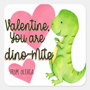 Valentijn U bent Dino-mite Dinosaur Trex Hearts Vierkante Sticker
