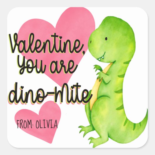Valentijn U bent Dino-mite Dinosaur Trex Hearts Vierkante Sticker (Voorkant)
