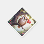 Valentijn uil met rode hartballon servet (Hoek)