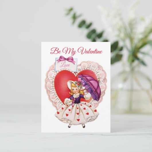  Valentijn van 1950, Little Girl & Umbrella Briefkaart (Staand voorkant)