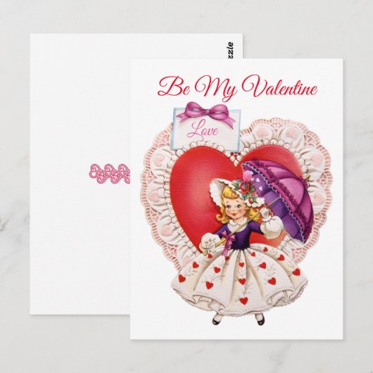  Valentijn van 1950, Little Girl & Umbrella Briefkaart (Voorkant / Achterkant)