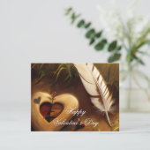 Valentijn van bijtende harten en veren feestdagenkaart (Staand voorkant)