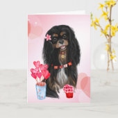 Valentijn van Black & Tan Cavalier Charles Spaniel Kaart (Gele Bloem)