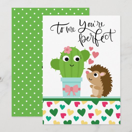 Valentijn van Cute Hedégels | Cactus Je bent perfe Feestdagenkaart (Voorkant / Achterkant)