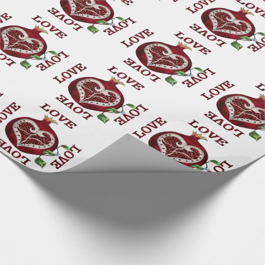 Valentijn van de hartslag van Pomegranaat Cadeaupapier (Hoek)