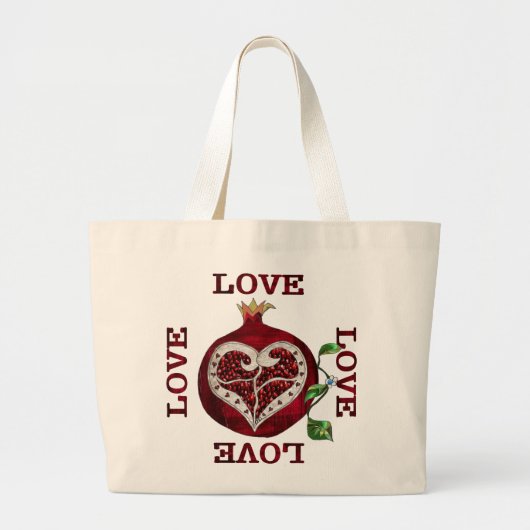 Valentijn van de hartslag van Pomegranaat Grote Tote Bag (Voorkant)